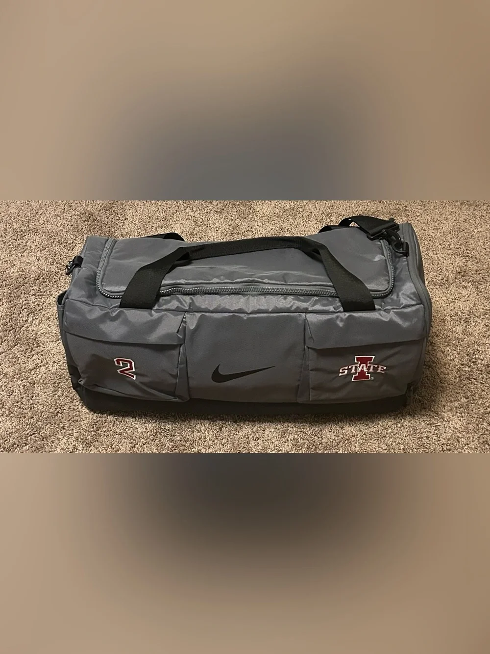 Nike Iowa State Gray Duffel Bag with Black Swoosh